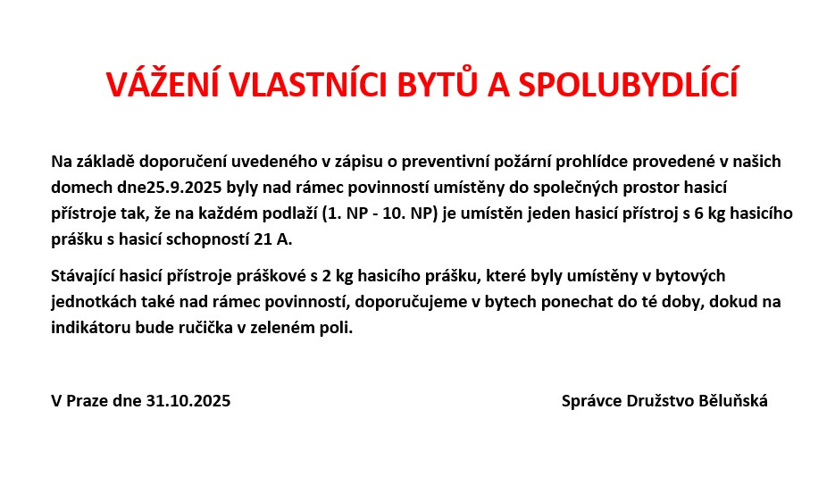 hasící přístroje v domě